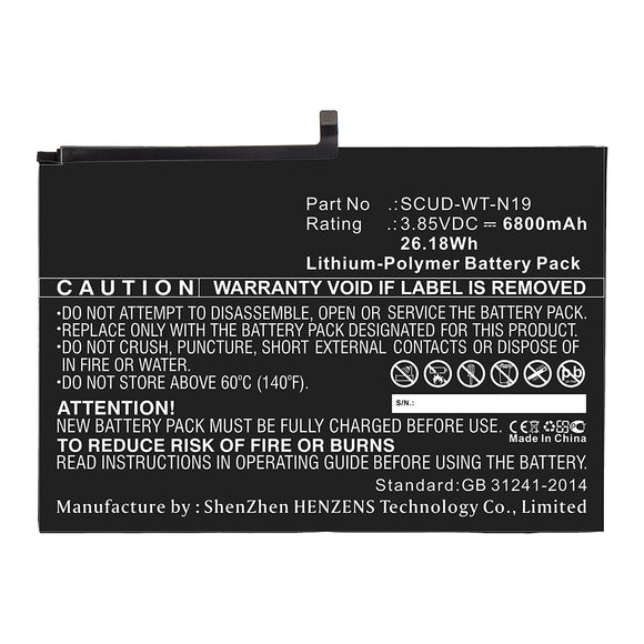 Batteries N Accessories BNA-WB-P13800 Tablet Battery - Li-Pol, 3.85V, 6800mAh, Ultra High Capacity - Replacement for Samsung SCUD-WT-N19 Battery