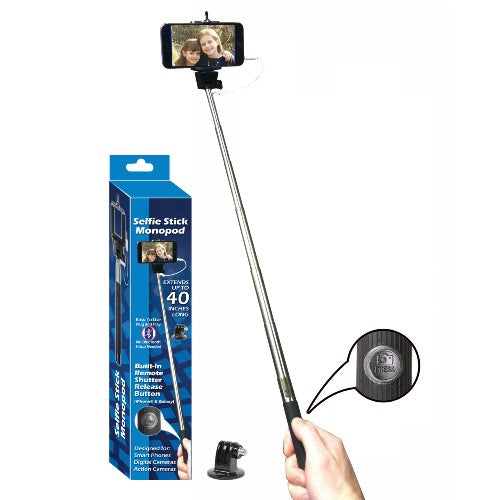 Batteries N Accessories BNA-WB-MP-12 Extendable Selfie Monopod Stick - Built In Wired Shutter Release - for Smartphones, Digital Cameras and Action Cameras