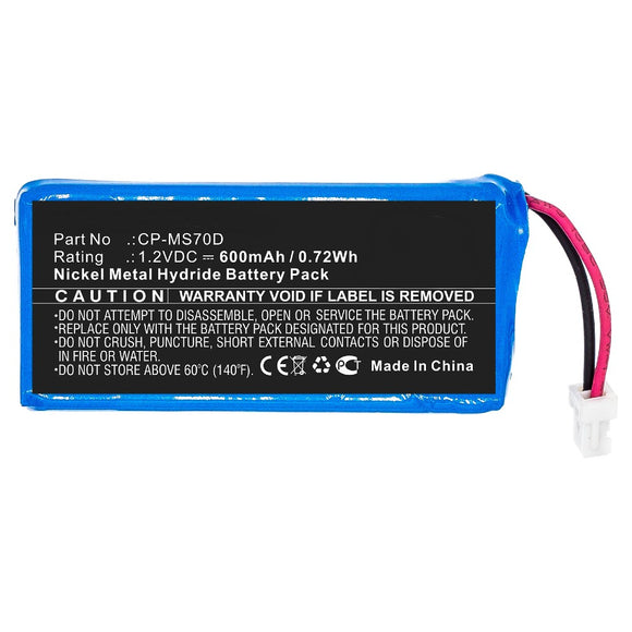 Batteries N Accessories BNA-WB-H13662 Player Battery - Ni-MH, 1.2V, 600mAh, Ultra High Capacity - Replacement for Sony CP-MS70D Battery
