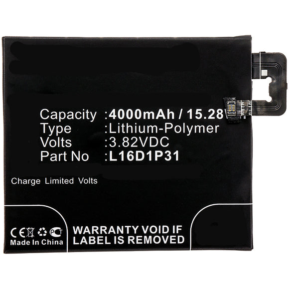 Batteries N Accessories BNA-WB-P8328 Cell Phone Battery - Li-Pol, 3.82V, 4000mAh, Ultra High Capacity Battery - Replacement for Lenovo L16D1P31 Battery