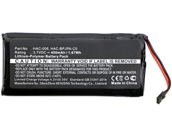 Batteries N Accessories BNA-WB-P7233 Game Console Battery - Li-Pol, 3.7V, 450 mAh, Ultra High Capacity Battery - Replacement for Nintendo HAC-006 Battery