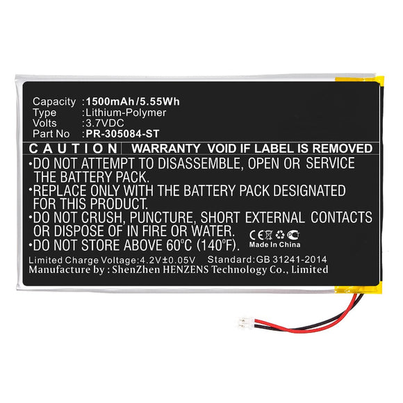 Batteries N Accessories BNA-WB-P10256 E Book E Reader Battery - Li-Pol, 3.7V, 1500mAh, Ultra High Capacity - Replacement for Barnes & Noble PR-305084-ST Battery