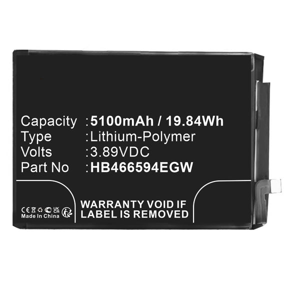 Batteries N Accessories BNA-WB-P18935 Communication Battery - Li-Pol, 3.89V, 5100mAh, Ultra High Capacity - Replacement for Honor HB466594EGW Battery