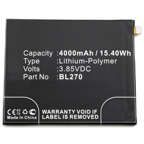 Batteries N Accessories BNA-WB-P8326 Cell Phone Battery - Li-Pol, 3.85V, 4000mAh, Ultra High Capacity Battery - Replacement for Lenovo BL270 Battery