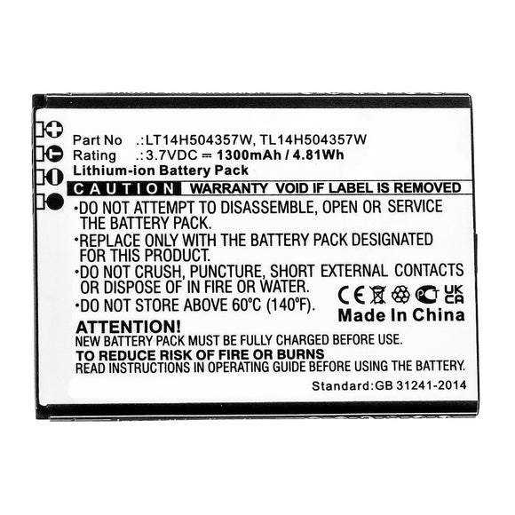 Batteries N Accessories BNA-WB-L12949 Cell Phone Battery - Li-ion, 3.7V, 1300mAh, Ultra High Capacity - Replacement for Cricket TL14H504357W Battery
