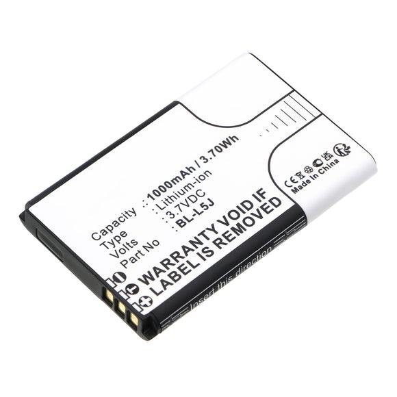 Batteries N Accessories BNA-WB-L19517 Cell Phone Battery - Li-ion, 3.7V, 1000mAh, Ultra High Capacity - Replacement for Nokia BL-L5J Battery