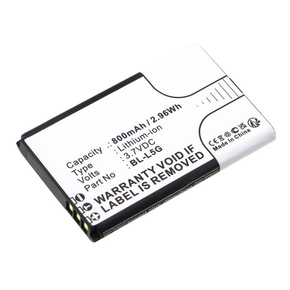 Batteries N Accessories BNA-WB-L19519 Cell Phone Battery - Li-ion, 3.7V, 800mAh, Ultra High Capacity - Replacement for Nokia BL-L5G Battery