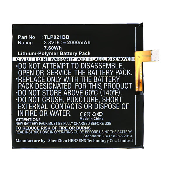 Batteries N Accessories BNA-WB-P13231 Cell Phone Battery - Li-Pol, 3.8V, 2000mAh, Ultra High Capacity - Replacement for TCL TLP021BB Battery