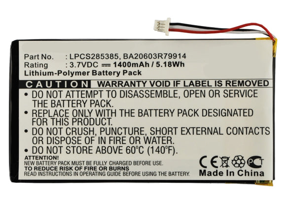 Batteries N Accessories BNA-WB-P8833 Player Battery - Li-Pol, 3.7V, 1400mAh, Ultra High Capacity - Replacement for Creative BA20603R79914 Battery