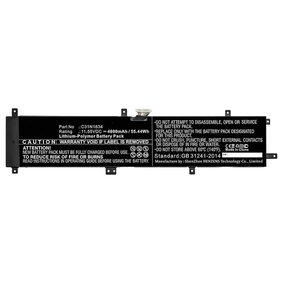 Batteries N Accessories BNA-WB-P10505 Laptop Battery - Li-Pol, 11.55V, 4800mAh, Ultra High Capacity - Replacement for Asus C31N1834 Battery