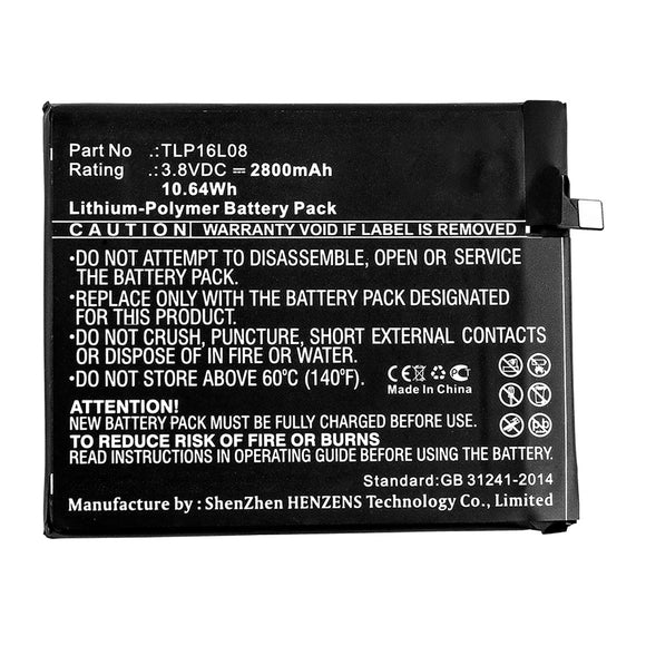 Batteries N Accessories BNA-WB-P14022 Cell Phone Battery - Li-Pol, 3.8V, 2800mAh, Ultra High Capacity - Replacement for Wiko TLP16L08 Battery