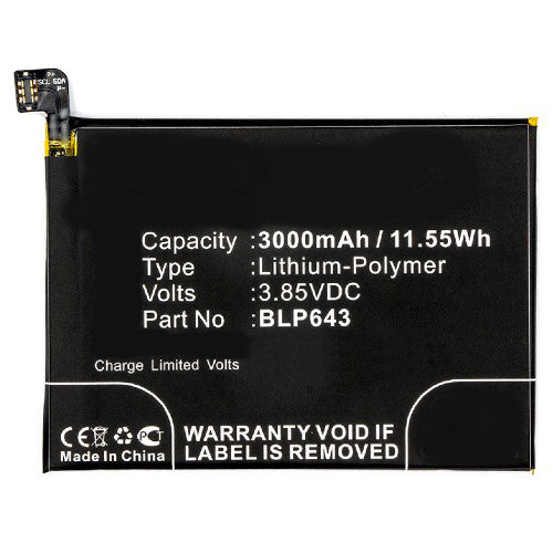Batteries N Accessories BNA-WB-P8377 Cell Phone Battery - Li-Pol, 3.85V, 3000mAh, Ultra High Capacity Battery - Replacement for OPPO BLP643 Battery