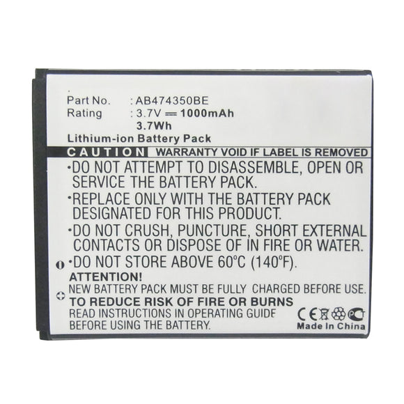 Batteries N Accessories BNA-WB-L13052 Cell Phone Battery - Li-ion, 3.7V, 1000mAh, Ultra High Capacity - Replacement for Samsung AB474350BA Battery