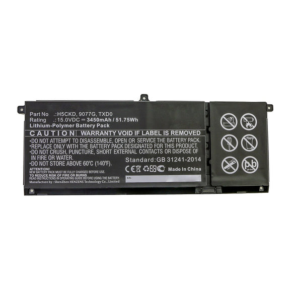 Batteries N Accessories BNA-WB-P10683 Laptop Battery - Li-Pol, 15V, 3450mAh, Ultra High Capacity - Replacement for Dell H5CKD Battery