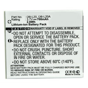 Batteries N Accessories BNA-WB-L9154 Digital Camera Battery - Li-ion, 3.7V, 700mAh, Ultra High Capacity - Replacement for Sanyo DB-L20 Battery