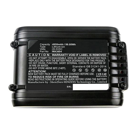 Batteries N Accessories BNA-WB-L14238 Lawn Mower Battery - Li-ion, 20V, 4950mAh, Ultra High Capacity - Replacement for Worx WA3553 Battery
