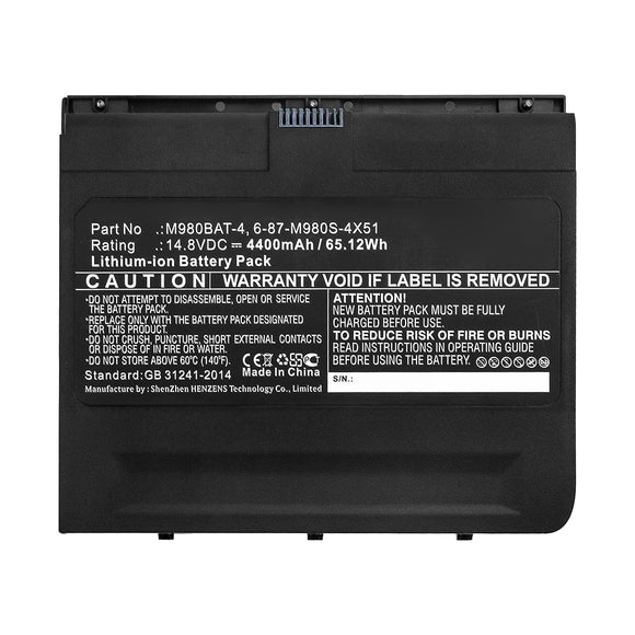 Batteries N Accessories BNA-WB-L10602 Laptop Battery - Li-ion, 14.8V, 4400mAh, Ultra High Capacity - Replacement for Clevo M980BAT-4 Battery