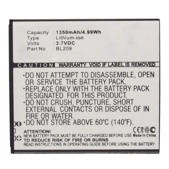 Batteries N Accessories BNA-WB-L12237 Cell Phone Battery - Li-ion, 3.7V, 1350mAh, Ultra High Capacity - Replacement for Lenovo BL209 Battery