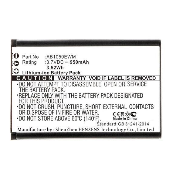 Batteries N Accessories BNA-WB-L16840 Cell Phone Battery - Li-ion, 3.7V, 950mAh, Ultra High Capacity - Replacement for Philips AB1050EWM Battery