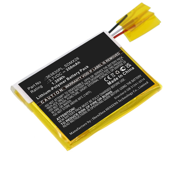 Batteries N Accessories BNA-WB-P17507 Player Battery - Li-Pol, 3.7V, 350mAh, Ultra High Capacity - Replacement for Sandisk 363830PL Battery