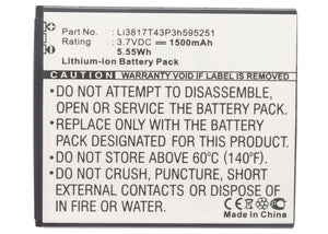 Batteries N Accessories BNA-WB-L4053 Cell Phone Battery - Li-ion, 3.7, 1500mAh, Ultra High Capacity Battery - Replacement for ZTE Li3716T42P3h595251 Battery