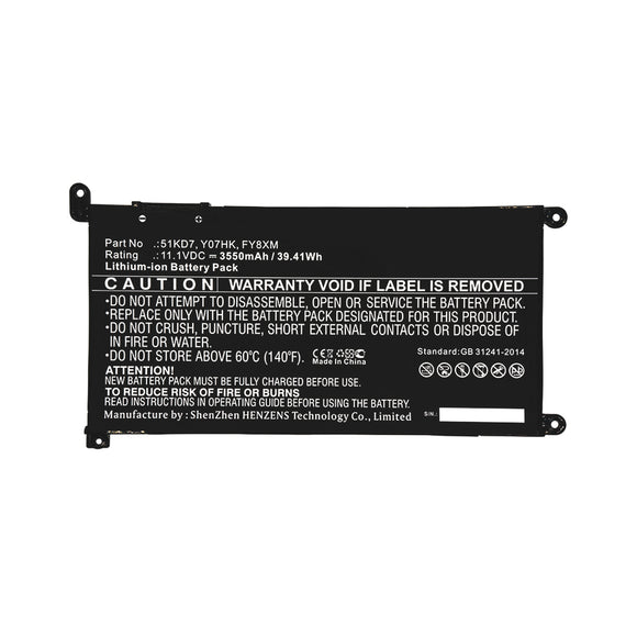 Batteries N Accessories BNA-WB-L10644 Laptop Battery - Li-ion, 11.1V, 3550mAh, Ultra High Capacity - Replacement for Dell 51KD7 Battery