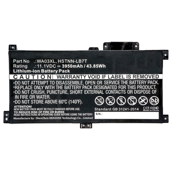 Batteries N Accessories BNA-WB-L9635 Laptop Battery - Li-ion, 11.1V, 3950mAh, Ultra High Capacity - Replacement for HP WA03XL Battery