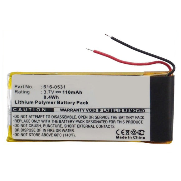 Batteries N Accessories BNA-WB-P8810 Player Battery - Li-Pol, 3.7V, 110mAh, Ultra High Capacity - Replacement for Apple 616-0531 Battery