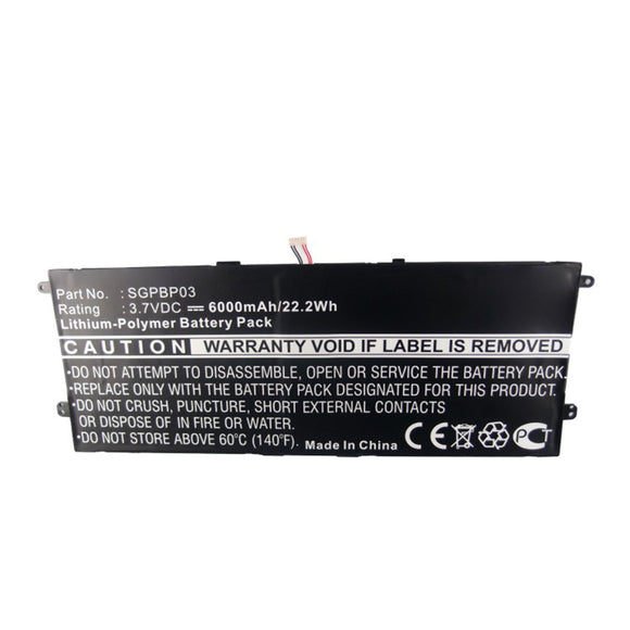 Batteries N Accessories BNA-WB-P17067 Tablet Battery - Li-Pol, 3.7V, 6000mAh, Ultra High Capacity - Replacement for Sony SGPBP03 Battery
