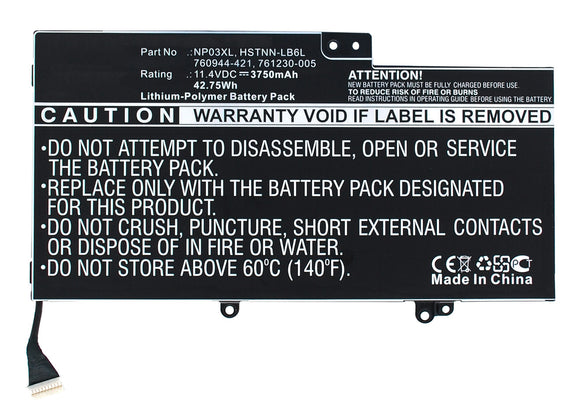 Batteries N Accessories BNA-WB-P4602 Laptops Battery - Li-Pol, 11.4V, 3750 mAh, Ultra High Capacity Battery - Replacement for HP 760944-421 Battery