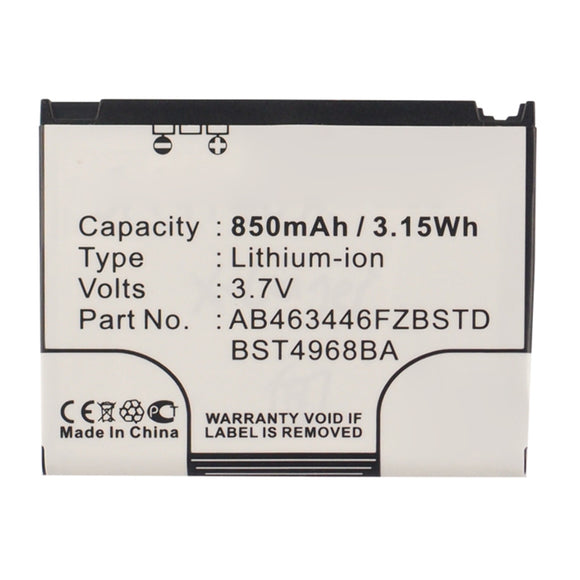 Batteries N Accessories BNA-WB-L16921 Cell Phone Battery - Li-ion, 3.7V, 850mAh, Ultra High Capacity - Replacement for Samsung AB463446FZ Battery