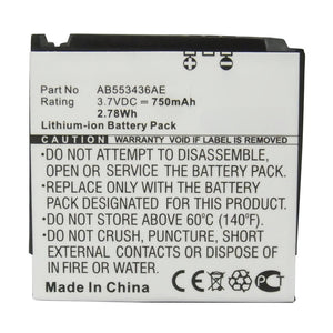 Batteries N Accessories BNA-WB-L16867 Cell Phone Battery - Li-ion, 3.7V, 750mAh, Ultra High Capacity - Replacement for Samsung AB553436AE Battery