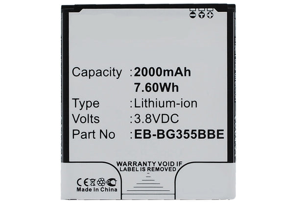 Batteries N Accessories BNA-WB-L3628 Cell Phone Battery - Li-Ion, 3.8V, 2000 mAh, Ultra High Capacity Battery - Replacement for Samsung EB-BG355BBE Battery