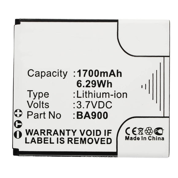Batteries N Accessories BNA-WB-L3666 Cell Phone Battery - Li-Ion, 3.7V, 1700 mAh, Ultra High Capacity Battery - Replacement for Sony Ericsson BA900 Battery