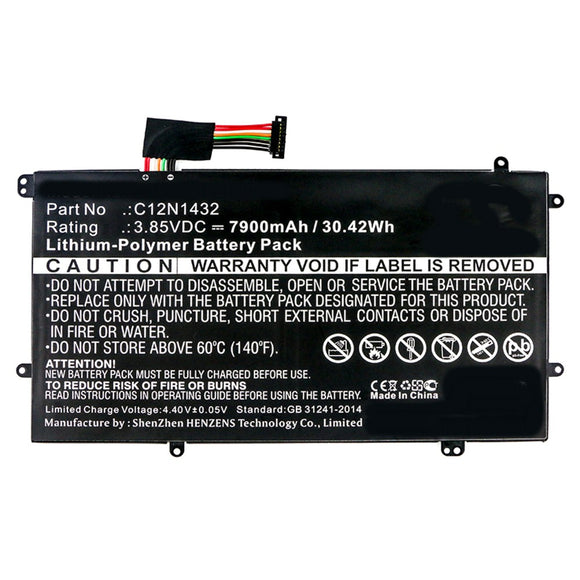 Batteries N Accessories BNA-WB-P10402 Laptop Battery - Li-Pol, 3.85V, 7900mAh, Ultra High Capacity - Replacement for Asus C12N1432 Battery