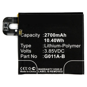 Batteries N Accessories BNA-WB-P3301 Cell Phone Battery - Li-Pol, 3.85V, 2700 mAh, Ultra High Capacity Battery - Replacement for Google G011A-B Battery