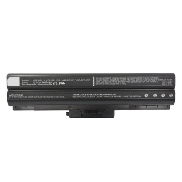 Batteries N Accessories BNA-WB-L10728 Laptop Battery - Li-ion, 11.1V, 6600mAh, Ultra High Capacity - Replacement for Sony VGP-BPL13 Battery