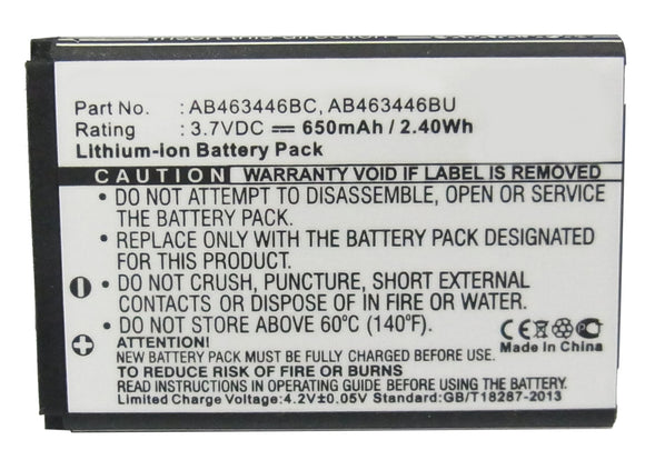 Batteries N Accessories BNA-WB-L3574 Cell Phone Battery - Li-Ion, 3.7V, 650 mAh, Ultra High Capacity Battery - Replacement for Samsung AB463446BC Battery