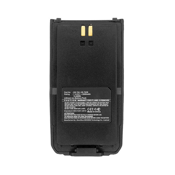 Batteries N Accessories BNA-WB-L12087 2-Way Radio Battery - Li-ion, 7.4V, 2000mAh, Ultra High Capacity - Replacement for Kirisun KB-760 Battery