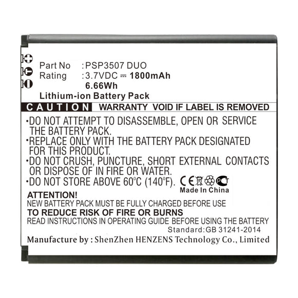 Batteries N Accessories BNA-WB-L16850 Cell Phone Battery - Li-ion, 3.7V, 1800mAh, Ultra High Capacity - Replacement for Prestigio PSP3507 DUO Battery
