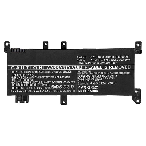 Batteries N Accessories BNA-WB-P10531 Laptop Battery - Li-Pol, 7.6V, 4750mAh, Ultra High Capacity - Replacement for Asus C21N1638 Battery