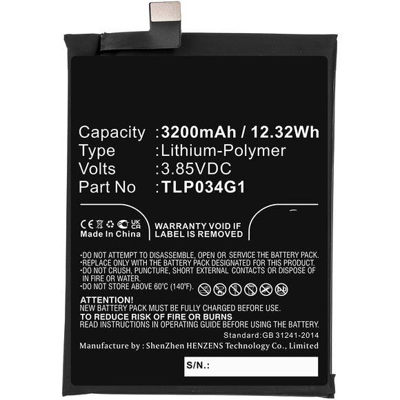 Batteries N Accessories BNA-WB-P16781 Cell Phone Battery - Li-Pol, 3.85V, 3200mAh, Ultra High Capacity - Replacement for Alcatel TLP034G1 Battery