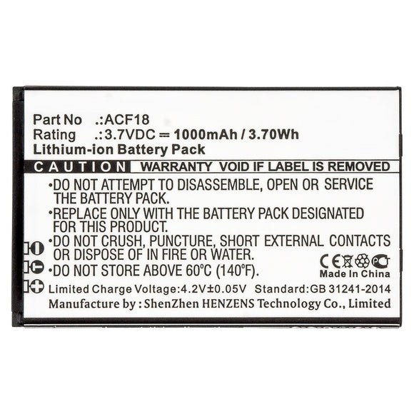 Batteries N Accessories BNA-WB-L9835 Cell Phone Battery - Li-ion, 3.7V, 1000mAh, Ultra High Capacity - Replacement for Archos ACF18 Battery