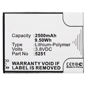 Batteries N Accessories BNA-WB-P3690 Cell Phone Battery - Li-Pol, 3.8V, 2500 mAh, Ultra High Capacity Battery - Replacement for Wiko 5251 Battery