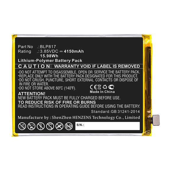 Batteries N Accessories BNA-WB-P14672 Cell Phone Battery - Li-Pol, 3.85V, 4150mAh, Ultra High Capacity - Replacement for OPPO BLP817 Battery