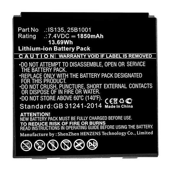Batteries N Accessories BNA-WB-L14938 Credit Card Reader Battery - Li-ion, 7.4V, 1850mAh, Ultra High Capacity - Replacement for Pax 25B1001 Battery
