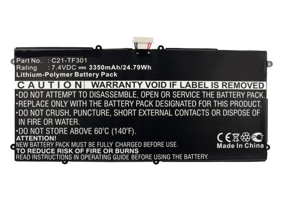 Batteries N Accessories BNA-WB-P8647 Tablets Battery - Li-Pol, 7.4V, 3350mAh, Ultra High Capacity Battery - Replacement for Asus C21-TF301 Battery