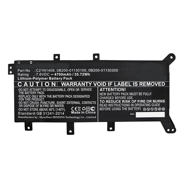 Batteries N Accessories BNA-WB-P10504 Laptop Battery - Li-Pol, 7.6V, 4700mAh, Ultra High Capacity - Replacement for Asus C21N1408 Battery