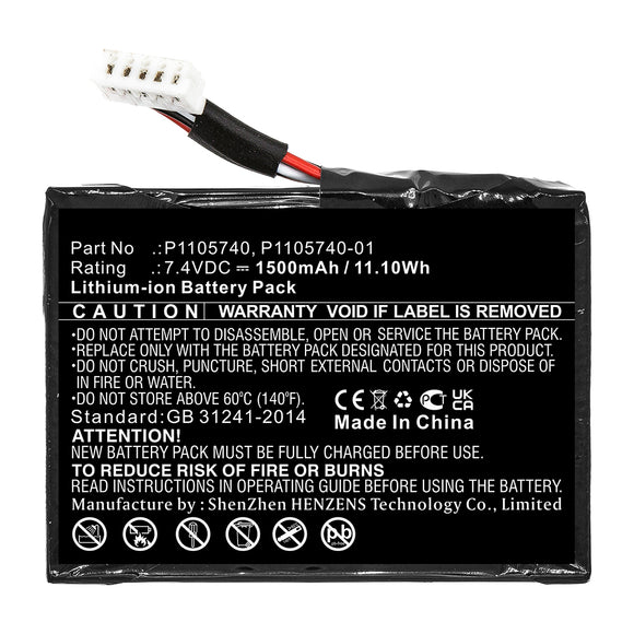 Batteries N Accessories BNA-WB-L14303 Printer Battery - Li-ion, 7.4V, 1500mAh, Ultra High Capacity - Replacement for Zebra P1105740 Battery