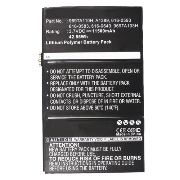 Batteries N Accessories BNA-WB-P9730 Tablet Battery - Li-Pol, 3.7V, 11500mAh, Ultra High Capacity - Replacement for Apple A1389 Battery